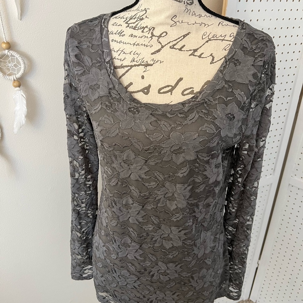 Banana Republic Gray Lace Long Sleeve Top
